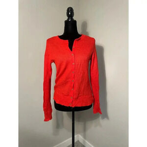 Loft Red Mohair Blend Button‎ Front Cardigan Sweater